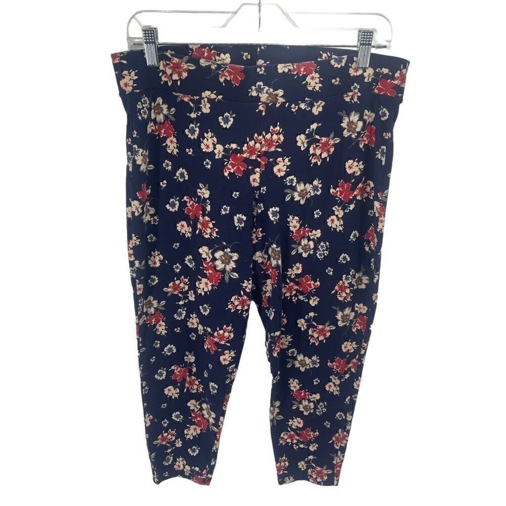 Torrid Womens Floral Leggings Pedal Pusher Floral Crop Navy Blue Red 2 / 2X